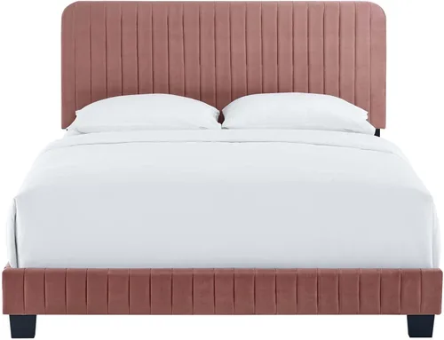 Miniatura 7 de Modway Celine - Cama con plataforma de terciopelo copetudo y alto rendimiento con canal en color rosa polv