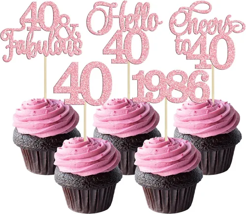 Miniatura 51 de Gyufise Paquete de 24 adornos negros para cupcakes de 10.º cumpleaños con purpurina negra 10 Ten Hello 10 Dights dobles desde 2015 para decoraciones