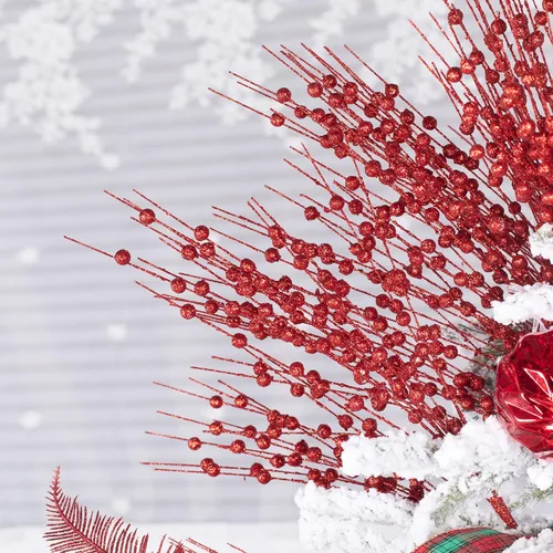 Miniatura 6 de 24 piezas de adornos de tallo de bayas artificiales con purpurina, ramas de acebo, púas de bayas, ramas para árbol de Navidad, palos de cuentas