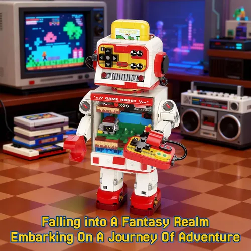Miniatura 2 de Fantastic Idea Game Robot Juego de bloques de construcción, juguetes de construcción de consola de juegos retro, colección y exhibición