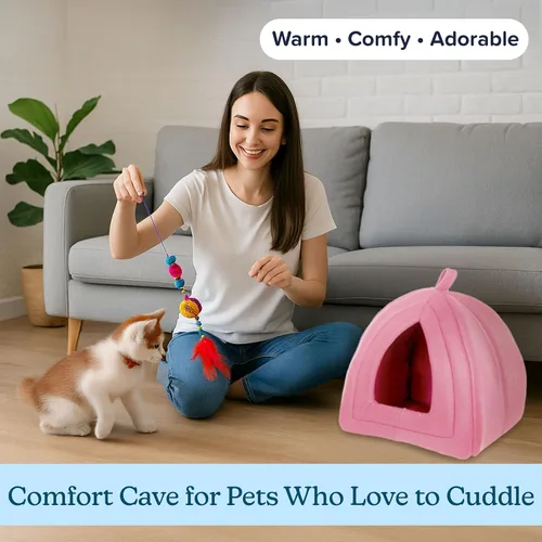 Miniatura 4 de Cat House - Indoor Cat Bed with Removable Foam Cushion - Pet Tent for Kittens, Rabbits, Guinea Pigs, and Other Small Animals by PETMAKER Rosa