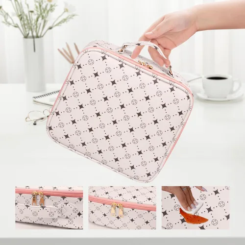 Miniatura 3 de Bolsa de maquillaje de viaje, organizador de cosméticos impermeable, divisores ajustables, estuche de tren de cosméticos portátil, organizador