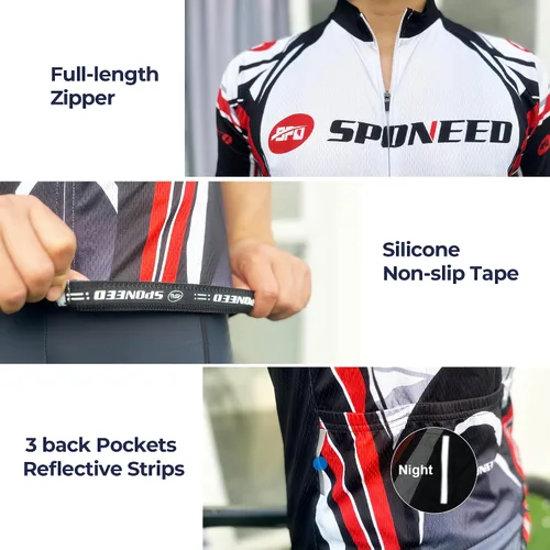 Miniatura 7 de sponeed - Jerséis de ciclismo para hombre, tops, camisas de ciclismo, manga corta, atuendo de ciclismo, chaqueta de ciclismo de cierre completo