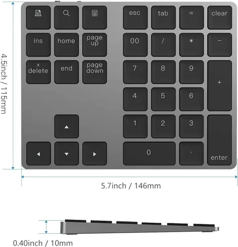 Miniatura 6 de Teclado Numérico Bluetooth, Lekvey Teclado Numérico Inalámbrico Recargable de Aluminio Delgado de 34 Teclas Teclado Numérico Externo Entrada