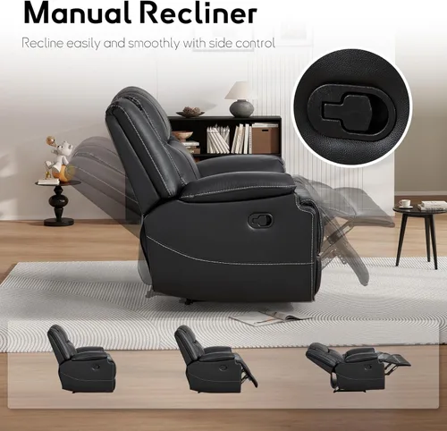 Miniatura 2 de EBELLO Genuine Leather Recliner Manual Chair for Living Room, 1 Seater Reclining Sofa Chair with Headrest and Armrest, Modern Durable Home Furniture