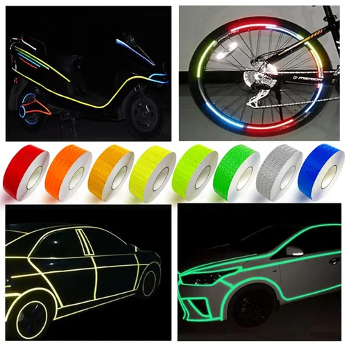 Miniatura 4 de 8 rollos de cinta reflectante de alta visibilidad de 8 colores, calcomanías de seguridad autoadhesivas impermeables para visibilidad nocturna al