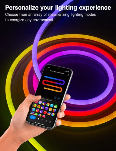 Miniatura 4 de Tira de luz LED de neón RGB de 16.4 pies que cambia de color, aplicación + control remoto, iluminación de diseño impermeable personalizable