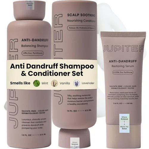 Jupiter Champú anticaspa, acondicionador y suero para cuero cabelludo escamoso, con picazón, graso y seco - Nutre el cuero cabelludo, reduce la