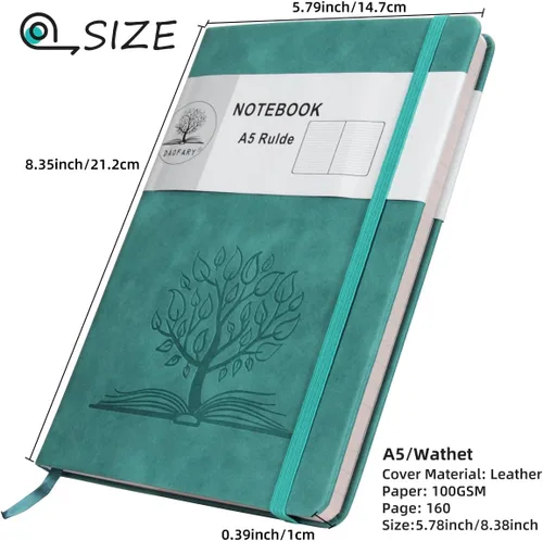 Miniatura 2 de Daofary Cuaderno A5 con rayas de cuero, 160 páginas, diario de 3.53 oz/m², de papel grueso, tapa dura, con bolsillo, para trabajo, hombres