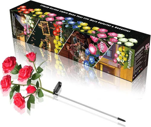Miniatura 6 de Luces solares de estaca de jardín para exteriores, luz LED mejorada con 6 rosas, luces decorativas solares impermeables para patio, camino, patio