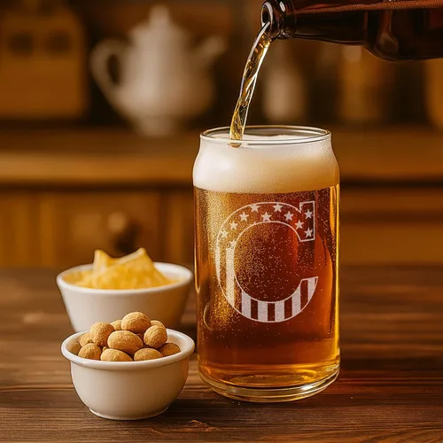 Miniatura 7 de Vaso en forma de lata de cerveza con monograma grabado - bandera de EE.UU.