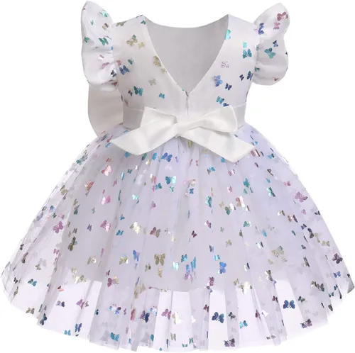 Miniatura 2 de IDOPIP Vestido tutú de mariposa con lentejuelas para bebé, niña de las flores, primera comunión, boda, fiesta de cumpleaños, vestido con lazo