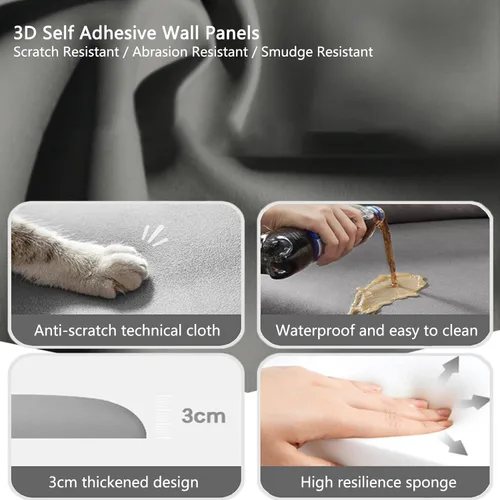 Miniatura 7 de Cabecera autoadhesiva 3D, paneles de pared tapizados, paneles de pared autoadhesivos 3D anticolisión para decoración de revestimientos de paredes