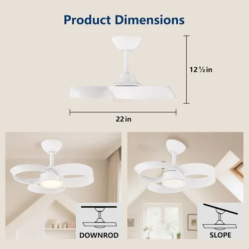 Miniatura 8 de FANX - Ventilador de techo de 22 pulgadas con luz y control remoto, motor CC silencioso, LED regulable, control reversible de 3 velocidades, Amarillo
