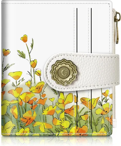 Miniatura 9 de Chelmon Cartera pequeña gótica para mujer, con bloqueo RFID, de piel sintética, plegable, para tarjetas de crédito, con ventana de identificación
