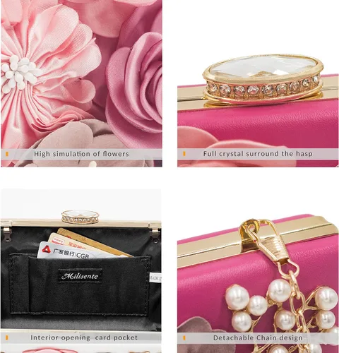Miniatura 5 de Milisente - Bolso tipo clutch de diseño floral, bolso de noche para mujer, para novias, bodas
