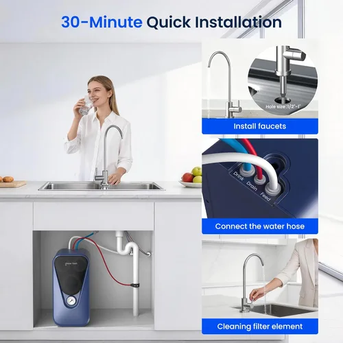 Miniatura 9 de GLACIER FRESH GFU03 Sistema de ósmosis inversa – 800 GPD, sin electricidad, 3:1 de agua pura a drenaje, sin ruido/sin perforación, sistema de filtro