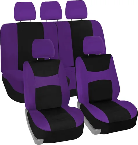 Miniatura 14 de TLH Light & Breezy - Juego completo de fundas de asiento de tela plana, compatible con la bolsa de aire de seguridad, con cubierta de volante, Rojo