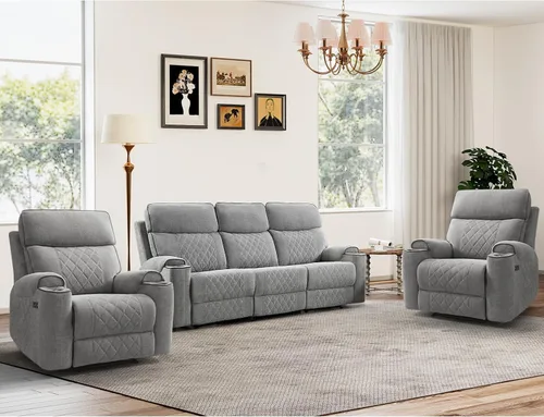 Miniatura 38 de HAOMARKETS Silla reclinable eléctrica para adultos con puerto USB, sofás reclinables eléctricos de tela suave con portavasos de metal, sillas