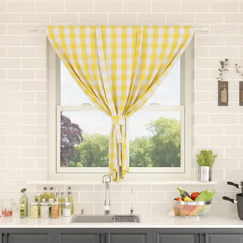 Miniatura 252 de Cenefas de cortina para ventana de 16 pulgadas de largo, 2 paneles de cuadros búfalo, cortinas pequeñas con bolsillo para barra, estilo clásico