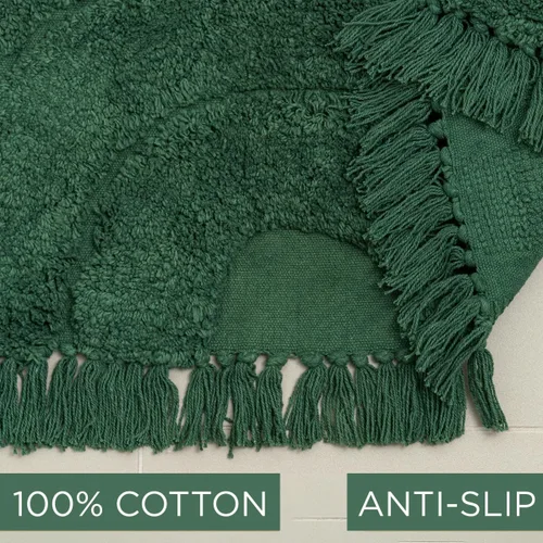 Miniatura 4 de BIEN BEAU Alfombra de baño bohemia con media luna, 100% algodón, antideslizante, decoración bohemia verde para baño y dormitorio, 20 x 38 pulgadas