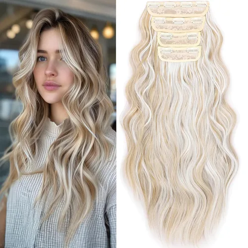Miniatura 9 de Burgundy Clip in Hair Extensions, 4 PCS Natural Soft Long Wavy Clip on Synthetic Hair Hairpieces Curly 20Inch Curly Thick Hair 11 Clips