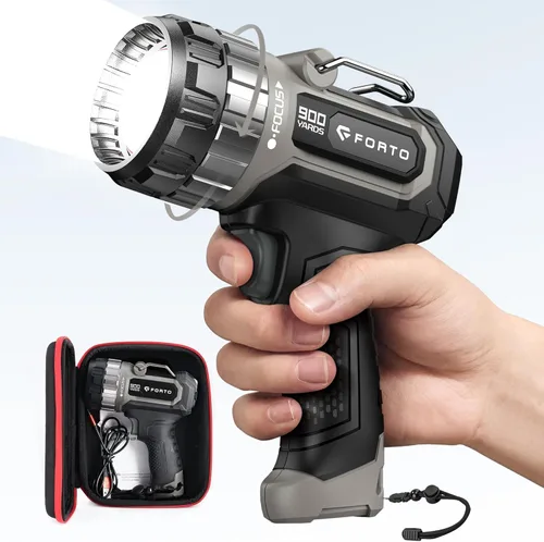 Miniatura 9 de FORTO Foco recargable de 1400 lúmenes - Linterna LED de mano con zoom, batería de 8 horas, haz de 2700 pies, enfoque ajustable y soporte