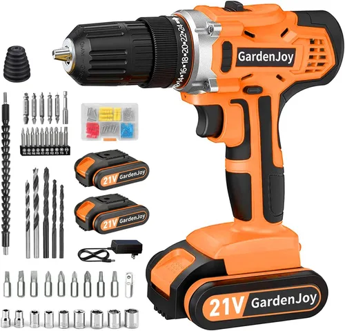Miniatura 10 de GardenJoy Juego de Taladro Inalámbrico de 20V, Kit Eléctrico de Potencia 2 Baterías Con Cargador 30Nm 2 Velocidades Portabrocas Sin Llave de 3/8