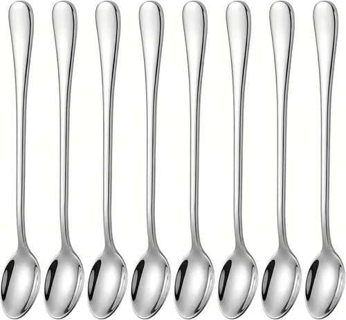 dhrbsx Cuchara de té helado de mango largo, cucharas para mezclar cócteles, cucharas de café de acero inoxidable, cuchara para helado, juego de 8