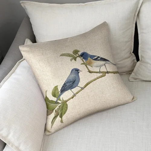 Miniatura 6 de Fundas de almohada decorativas de lino con diseño de pájaro en acuarela de 18 x 18 pulgadas para sofá, dormitorio, sala de estar y automóvil