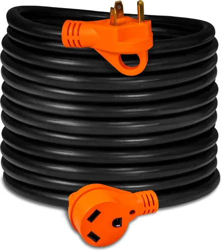 True Mods Cable de Extensión de Alimentación de Costa de 50 pies, 125 V, 30 amperios para caravana [NEMA TT-30P TT-30R] [luz LED] [ETL] 30A calibre