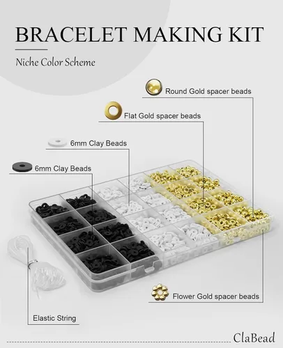 Miniatura 4 de Kit de Fabricación de Pulseras ClaBead para Niños 3200 Piezas, Kit de Pulseras de Cuentas de Arcilla con Cuentas Doradas y Flor Dorada, Kit