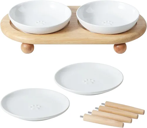 Miniatura 14 de Havniva Platos elevados de cerámica para gatos, cuenco para alimentos y agua con 2 estilos de soporte, juego de cuencos elevados ajustables para 2