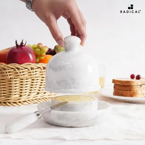 Miniatura 4 de Radicaln Mantequillera de Mármol con Tapa de 6 Pulgadas Blanca Hecha a Mano Contenedor de Almacenamiento de Mantequilla Mantequillera Ideal Blanco