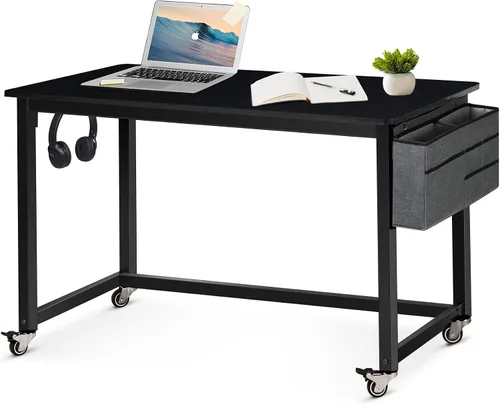 Miniatura 20 de AHB Escritorio para computadora con 4 ruedas lisas, escritorio móvil de estilo simple, mesa de estudio para oficina en casa, estación de trabajo
