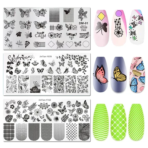 Miniatura 2 de LoveOurHome Kit de placa de estampado de uñas, diseño de flores, mariposa, encaje, animales, plantilla, plantilla, sellos, placa, silicona
