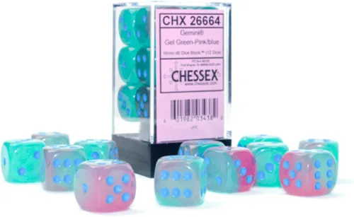 Gemini - Bloque de dados | Juego de 12 dados de tamaño D6 diseñados para juegos de mesa, juegos de rol y juegos en miniatura, dados de alta calidad