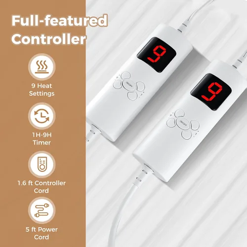 Miniatura 7 de Giantex Cubrecolchón térmico tamaño Queen, funda de colchón eléctrica con doble control, 8 ajustes de calor, temporizador de 10 horas, protección