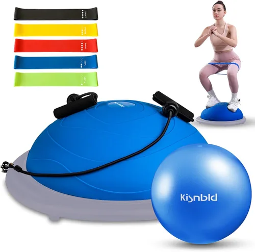 kisnbld Entrenador de media pelota de equilibrio, pelota de ejercicio inflable de 19/23 pulgadas con bandas de resistencia y pelota de pilates,