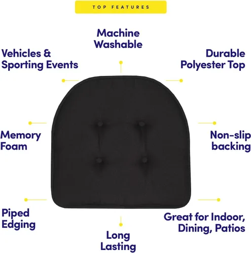 Miniatura 5 de Sweet Home Collection - Cojín de asiento de espuma viscoelástica y respaldo de caucho antideslizante con capitoné para silla, cojín en U, 17x16 Negro