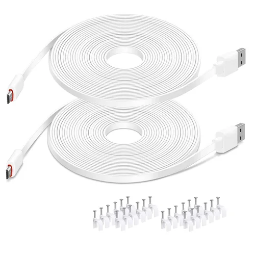 DIANMU Paquete de 2 cables de extensión de alimentación planos de 20 pies para Wyze Cam v4/v3/OG/v3 Pro, Blink Mini, Kasa Indoor, Blink Mini Pan,