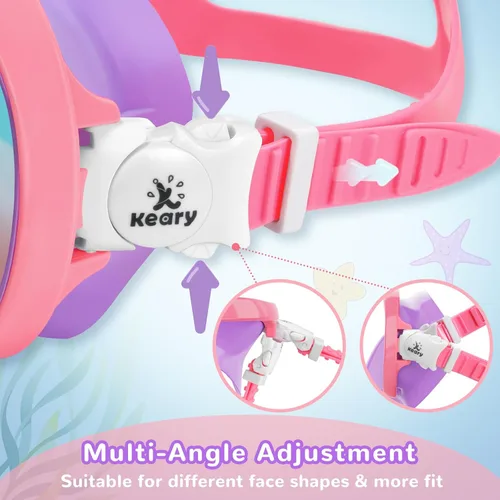 Miniatura 7 de Keary Kids Swim Goggles with Nose Cover for 5-16 Anti Fog Swimming Mask for Toddler Boys Girls Youth Rosa y morado (lente espejado)