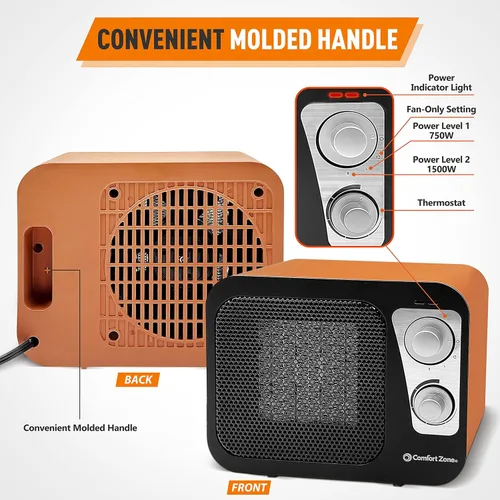 Miniatura 6 de Calentadores de espacio Comfort Zone para uso en interiores, calentador portátil, calentamiento rápido, calentador eléctrico, termostato, diseño