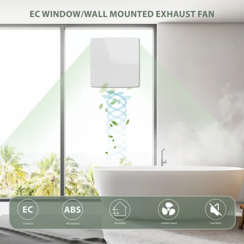 Miniatura 4 de Extractor de baño montado en la pared de 4 pulgadas con control remoto motor EC de bajo ruido, fácil instalación de vidrio/pared, velocidad