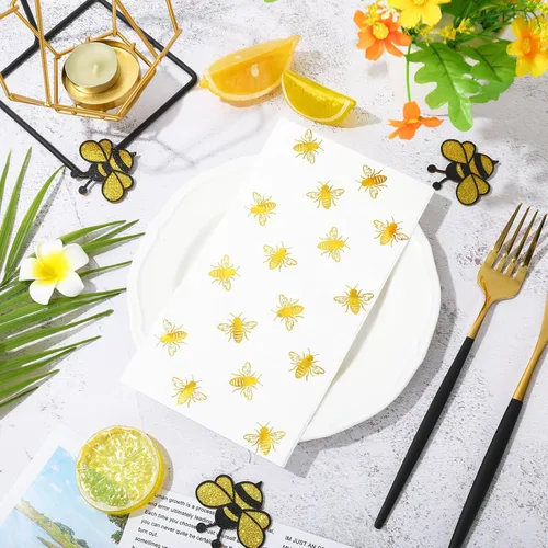 Miniatura 3 de Whaline 100 servilletas de papel desechables de abejorros de papel de abejorros de papel desechables de primavera y verano para cocina, baño, boda