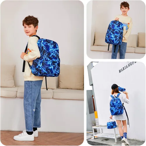 Miniatura 6 de Mochila escolar para niños de mezhsa, para primaria y secundaria, tipo rayo, para portátil, adolescente, impermeable, ligera, 43 cm, 1-azul