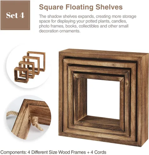 Miniatura 4 de J JACKCUBE DESIGN MK571B - Estantes cuadrados flotantes para colgar en la pared, estantes de madera rústica, cajas de sombra, decoración bohemia