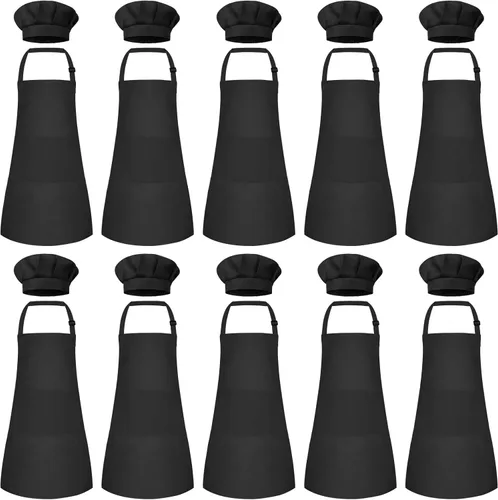 Miniatura 32 de Conjunto de Delantal y Gorro de Chef para Niños, Delantal Infantil Ajustable con 2 Bolsillos, para Niños Chef y Pintura, Cocinar, Hornear