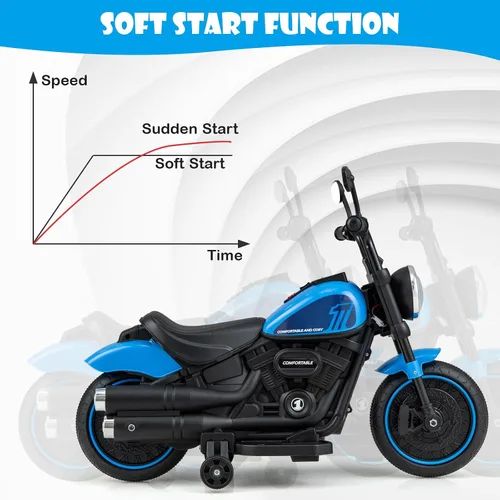 Miniatura 7 de Costzon Motocicleta para niños pequeños, motocicleta eléctrica alimentada por batería de 6 V con ruedas de entrenamiento desmontables, arranque