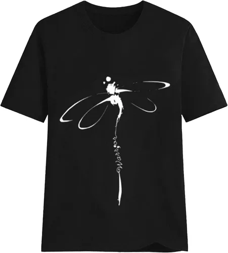 Miniatura 95 de Camiseta con estampado de animales para mujer, camiseta de libélula divertida, linda camiseta de manga corta, blusa de primavera 2023, camisas